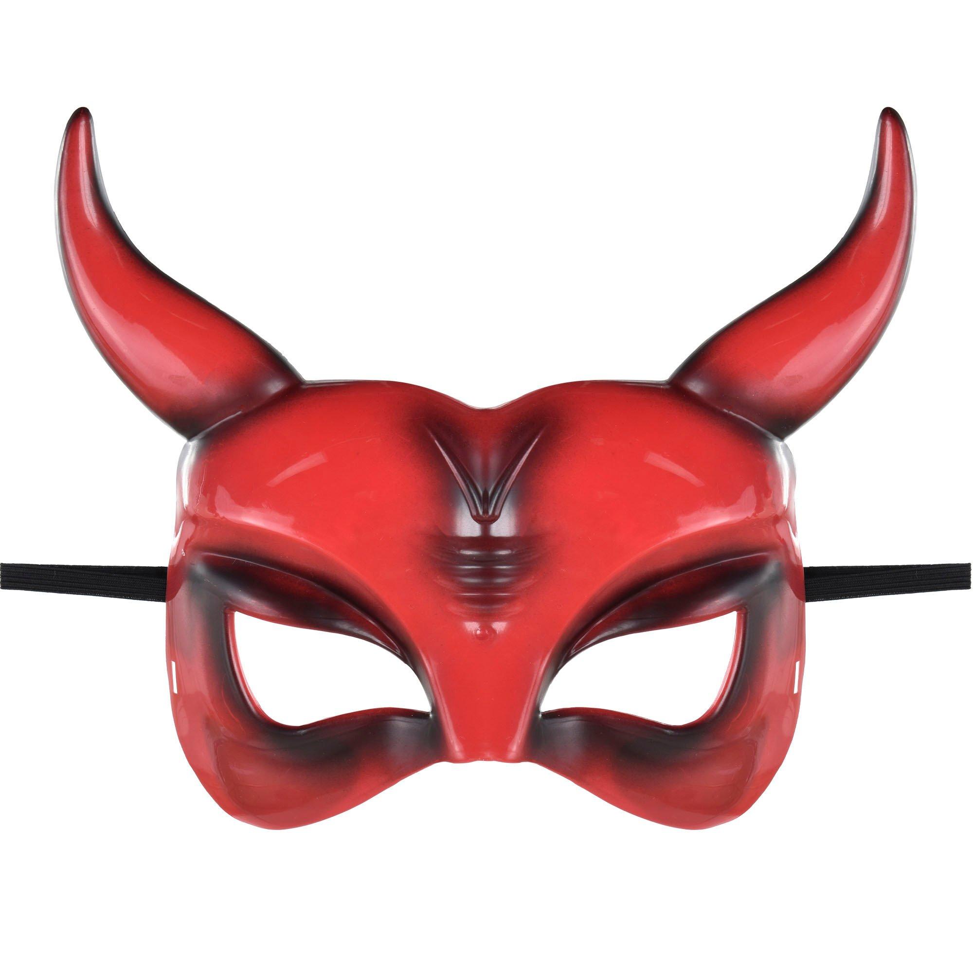 Adult Black & Red Horned Devil Plastic Half Mask - Image 3