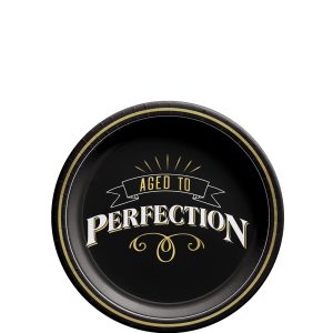 Black & Gold Aged to Perfection Birthday Paper Dessert Plates. 7in. 8ct - Better With Age