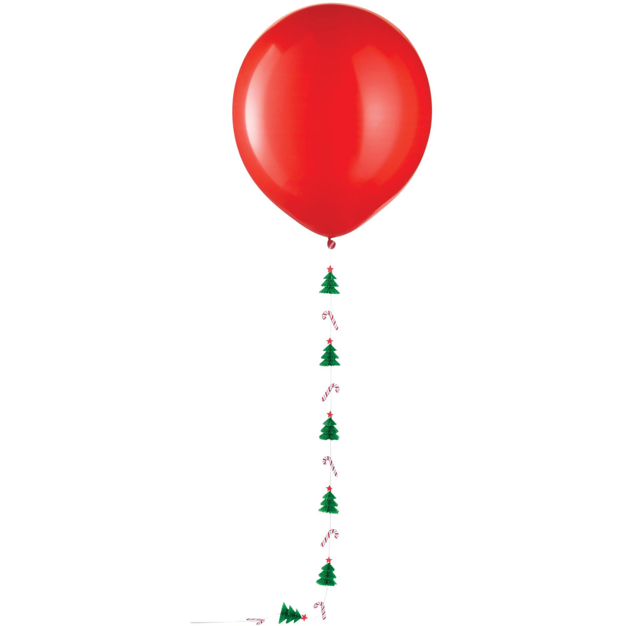 1ct. Red Latex Balloon (24in) with Christmas Tree & Candy Cane Balloon Tail (5.25ft)