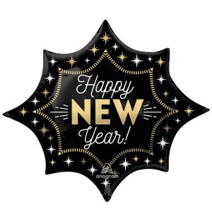 Happy New Year Burst Foil Balloon. 35in x 29in - Midnight Glam