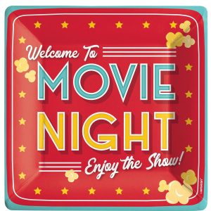 Movie Night Square Paper Dinner Plates. 10in. 20ct