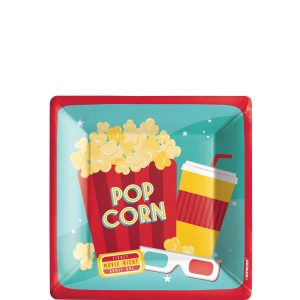 Concession Stand Square Paper Dessert Plates. 6.75in. 20ct - Movie Night