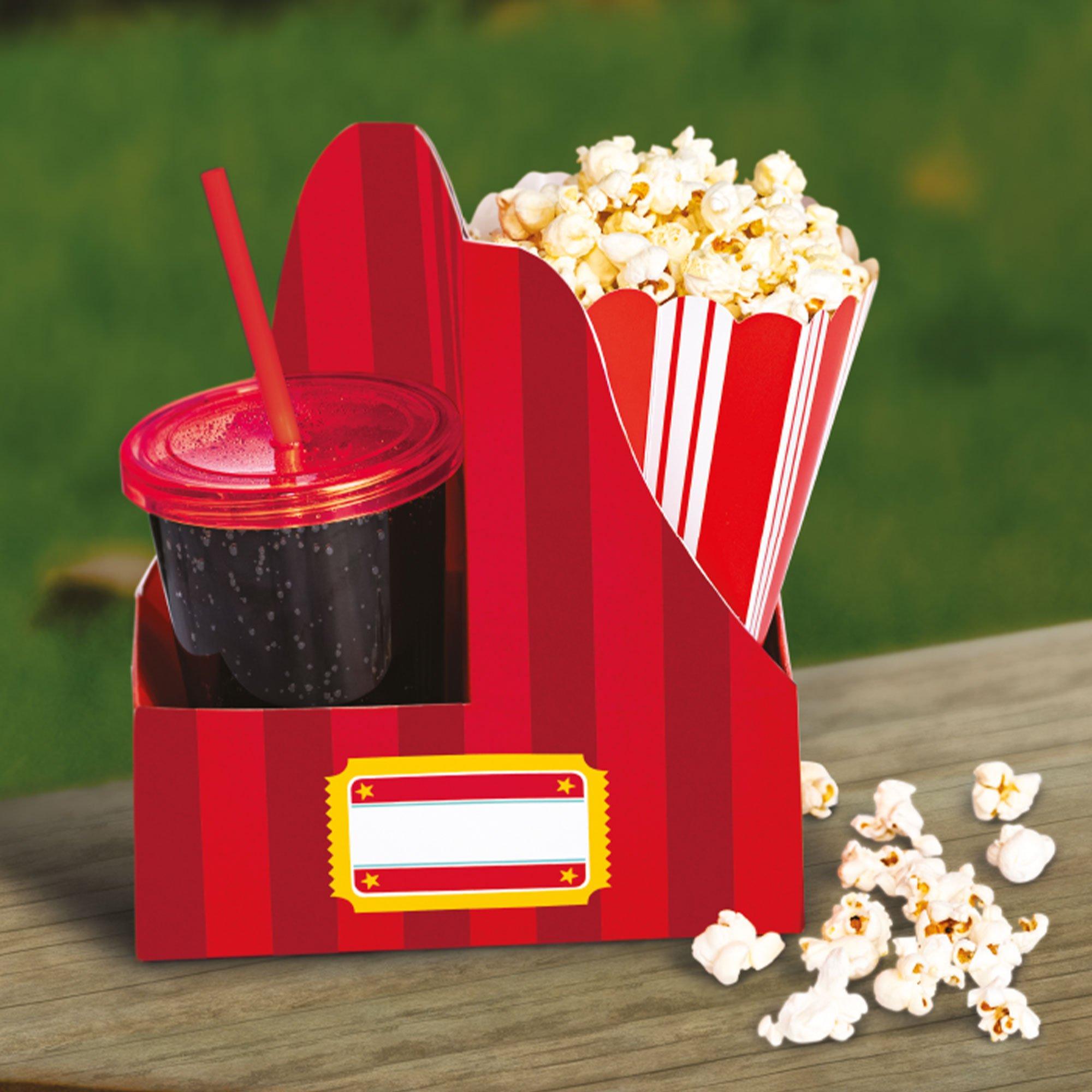 Movie Night Cardstock Snack Trays with Handle & Drink Holder. 10ct