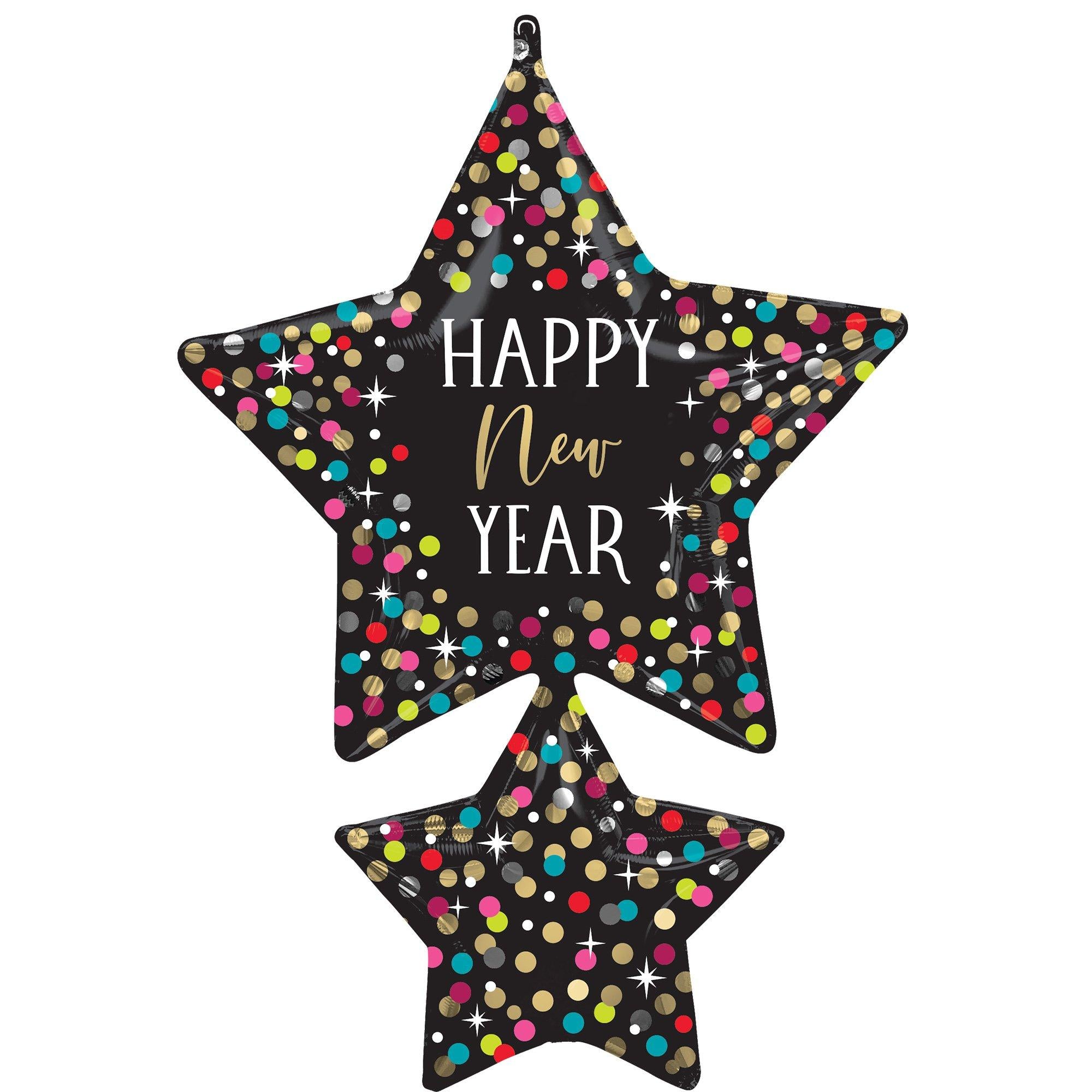 Happy New Year Star Cluster Foil Balloon. 26in x 37in - Colorful Confetti