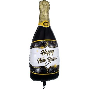 Happy New Year Bottle-Shaped Foil Balloon. 14in x 36in - New Year Bubbles