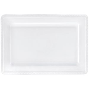 White Beaded Rectangular Melamine Platter. 16in x 11in