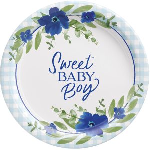 Sweet Baby Boy Baby in Bloom Baby Shower Paper Dinner Plates. 10.5in. 8ct