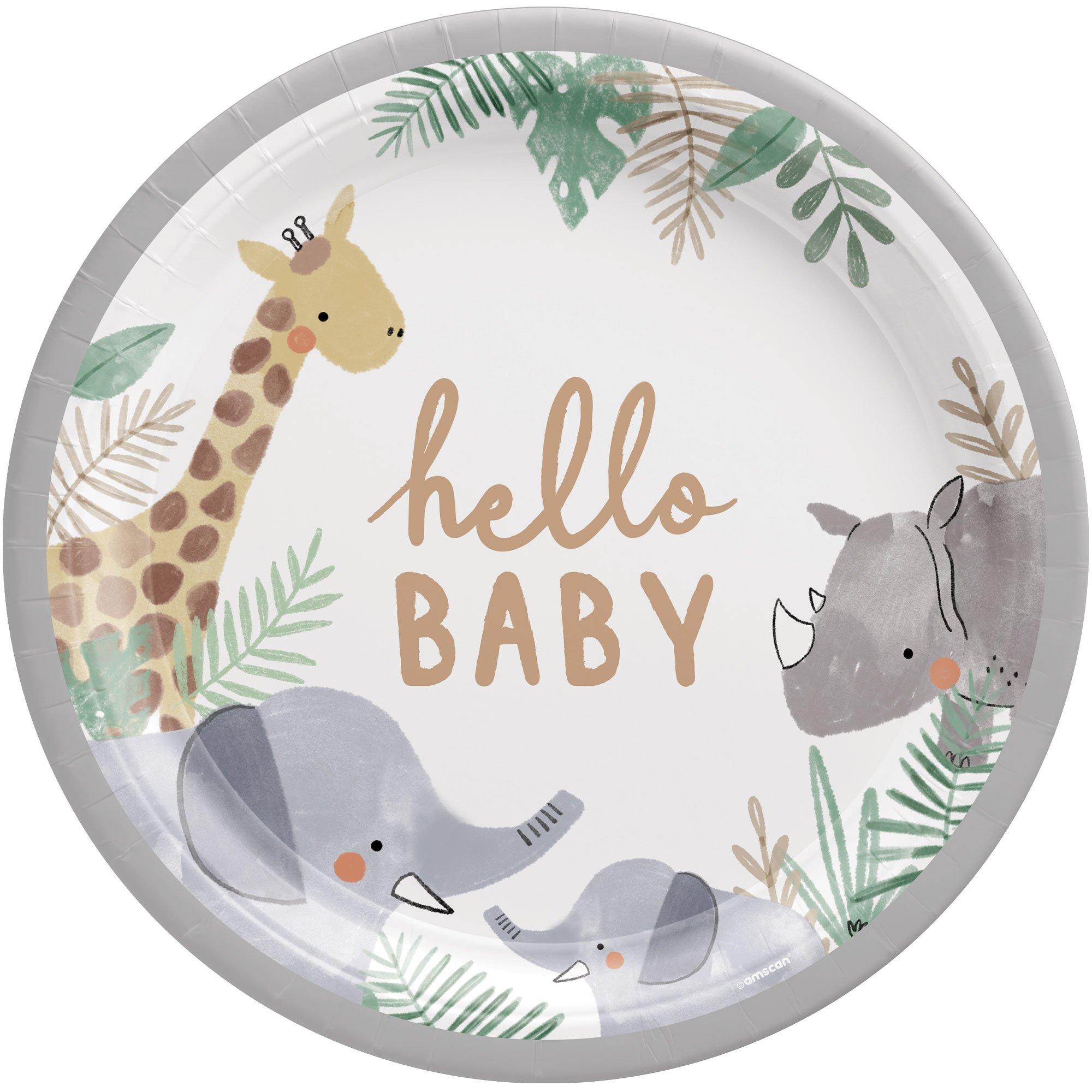 Hello Baby Soft Jungle Baby Shower Paper Dinner Plates. 10.5in. 8ct - Image 2