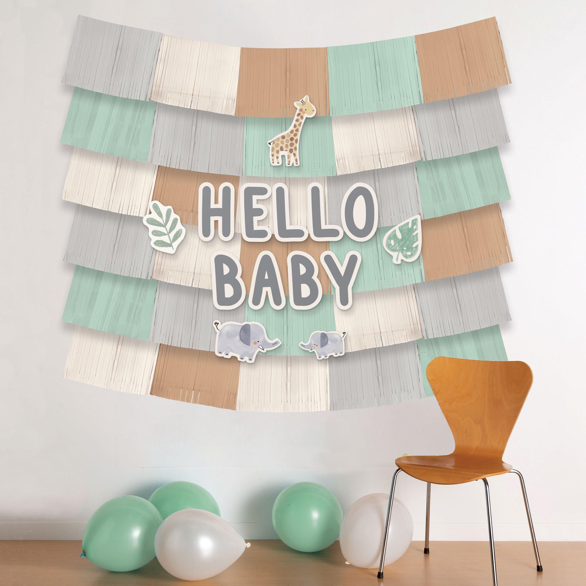 Hello Baby Soft Jungle Baby Shower Fringe Banner Backdrop with Cutouts. 5ft x 4.8ft - Image 3
