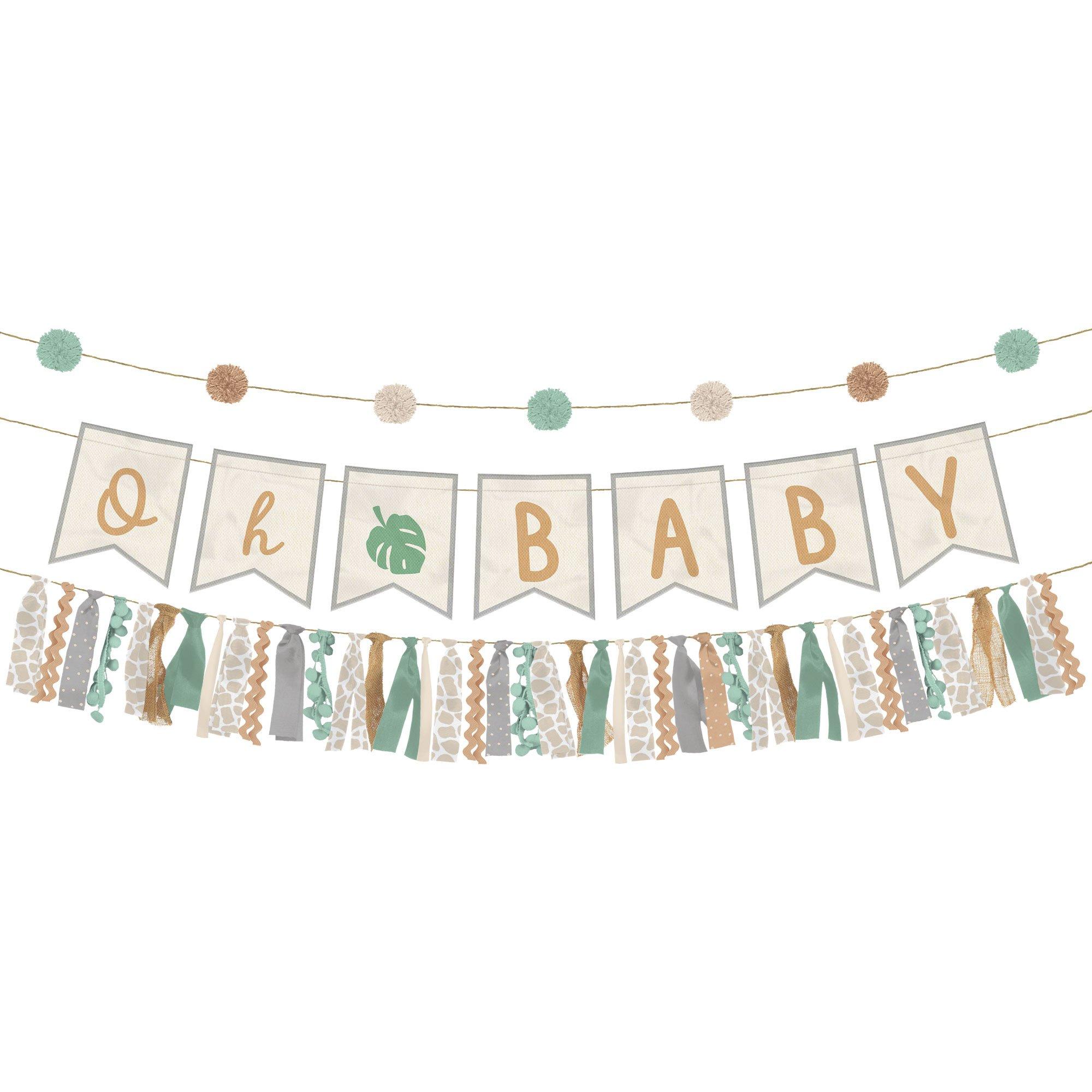 Oh Baby Soft Jungle Baby Shower Fabric Banner Set. 3pc. 5.3ft - Image 2