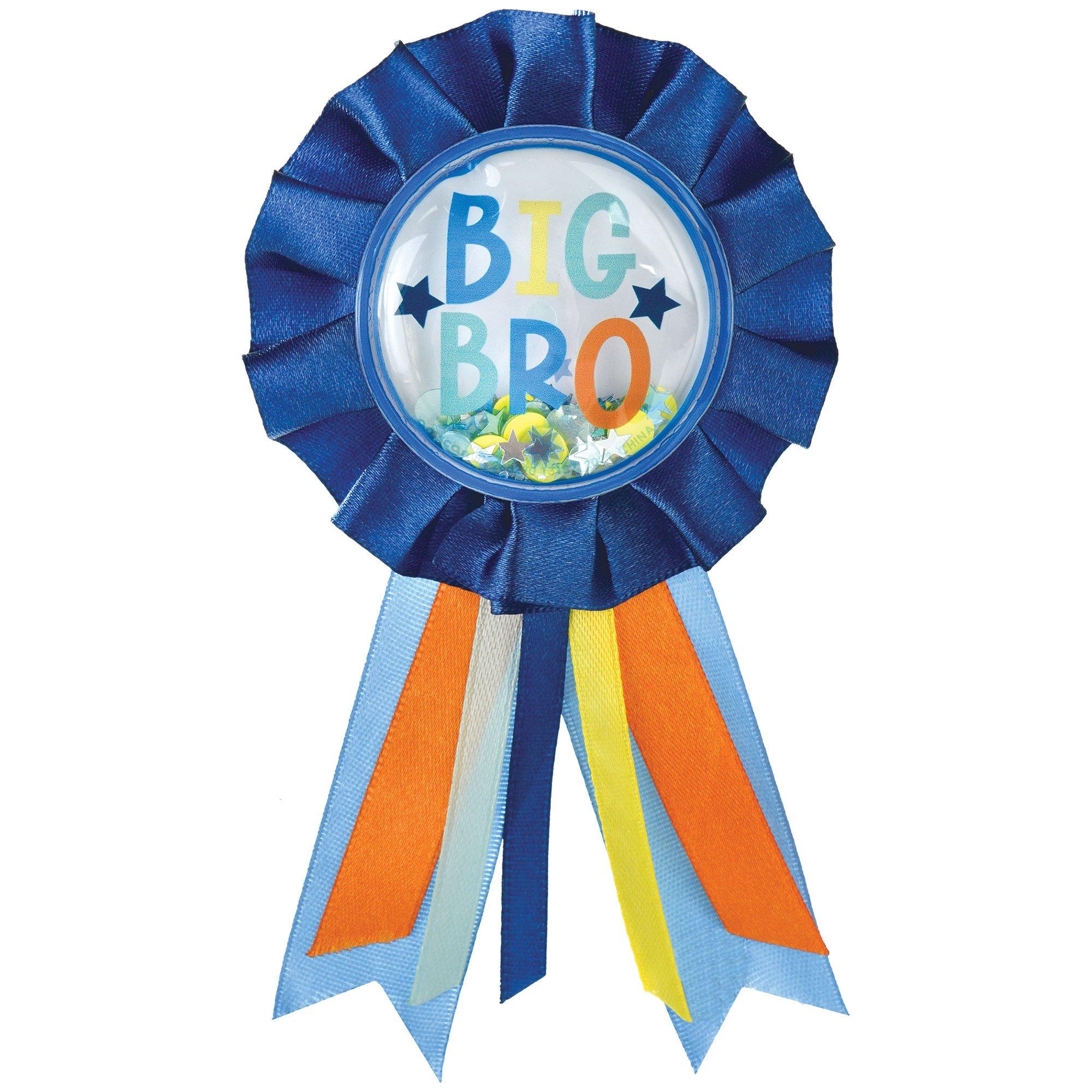 Blue. Orange & Yellow Big Bro Confetti Shake Baby Shower Award Ribbon