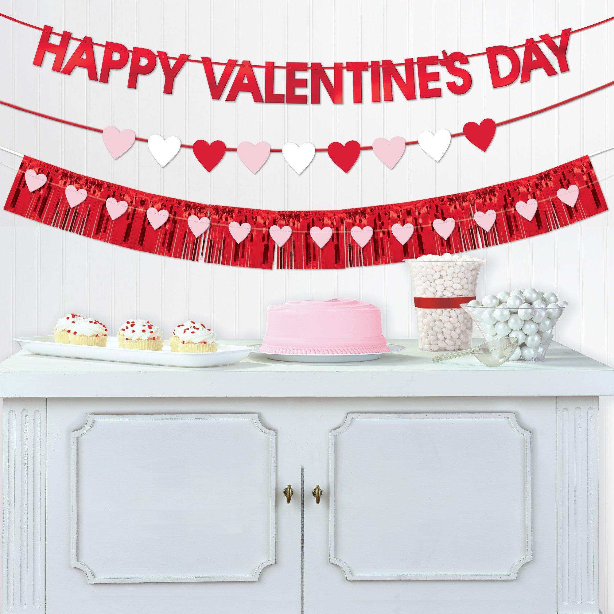Pink. Red & White Heart Happy Valentine's Day Cardstock & Foil Banner Set. 6ft. 4pc - Image 2