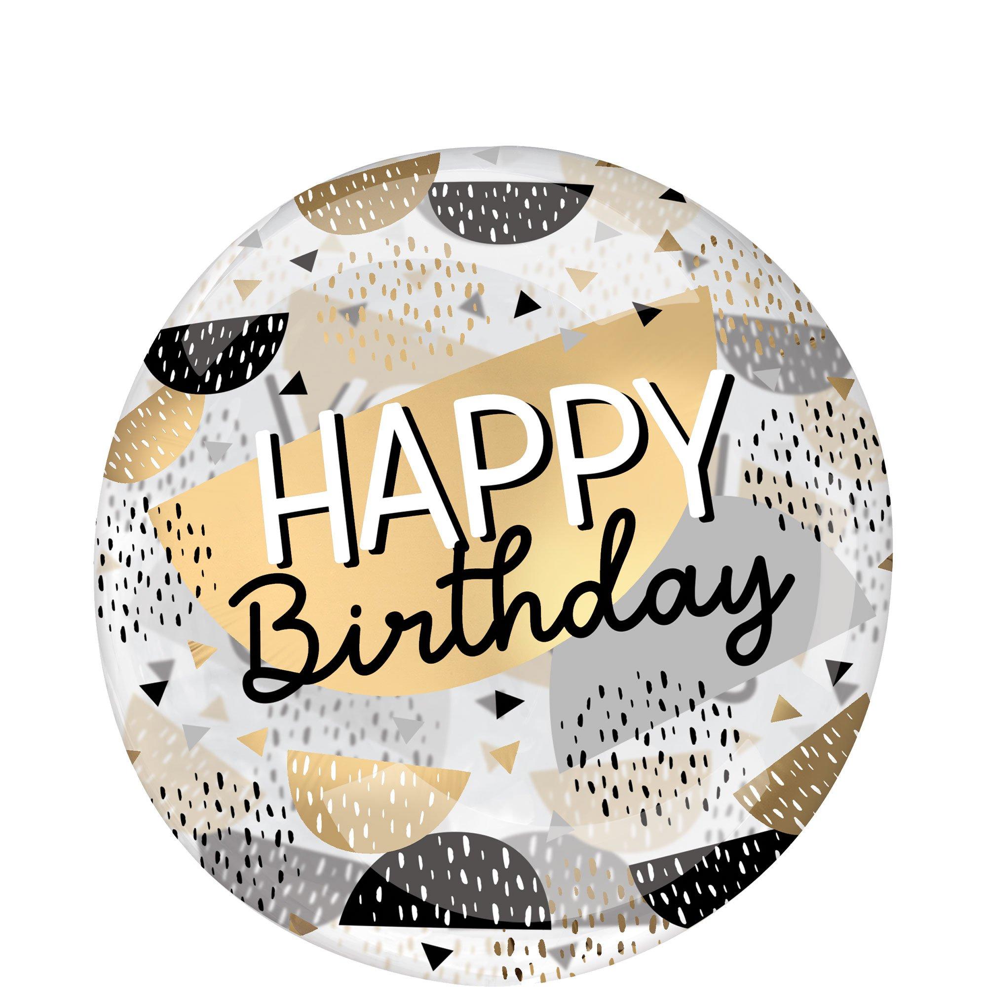 Happy Birthday Black. Silver & Gold Plastic Balloon. 18in - Clearz™ - Image 2