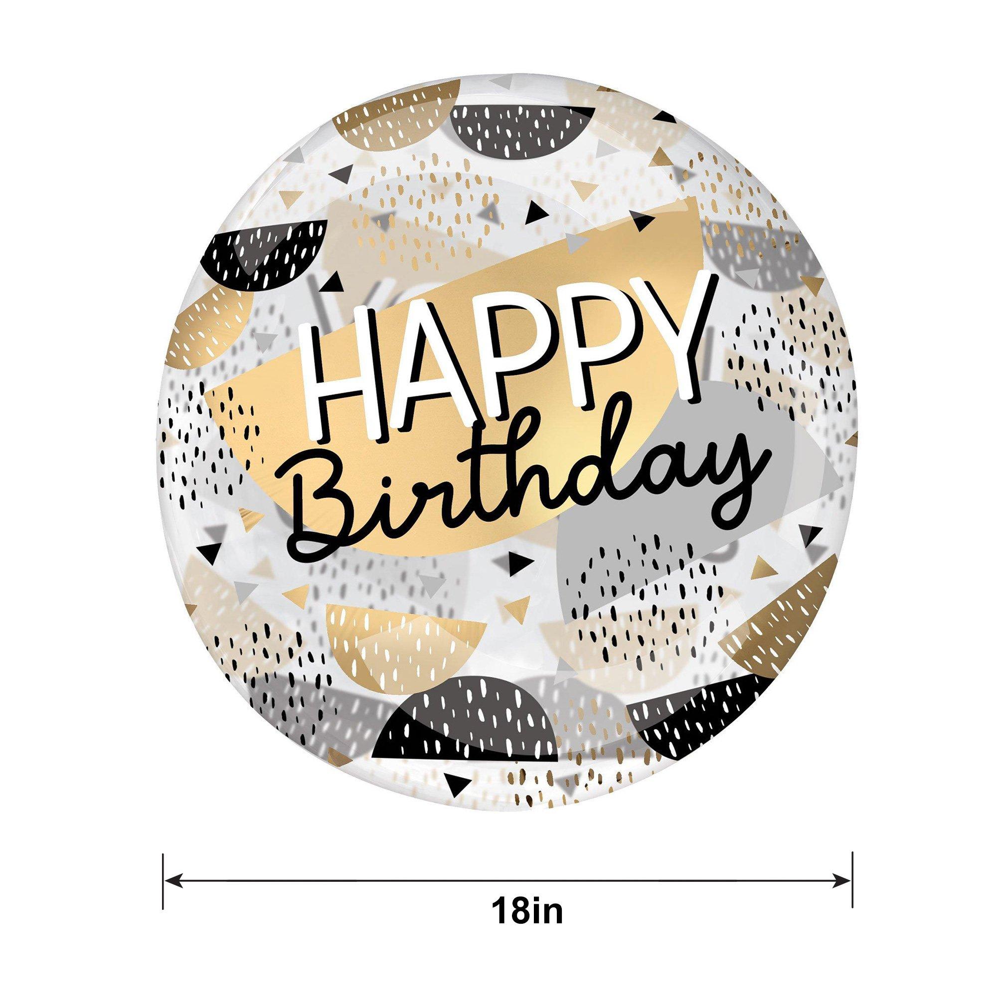 Happy Birthday Black. Silver & Gold Plastic Balloon. 18in - Clearz™ - Image 3