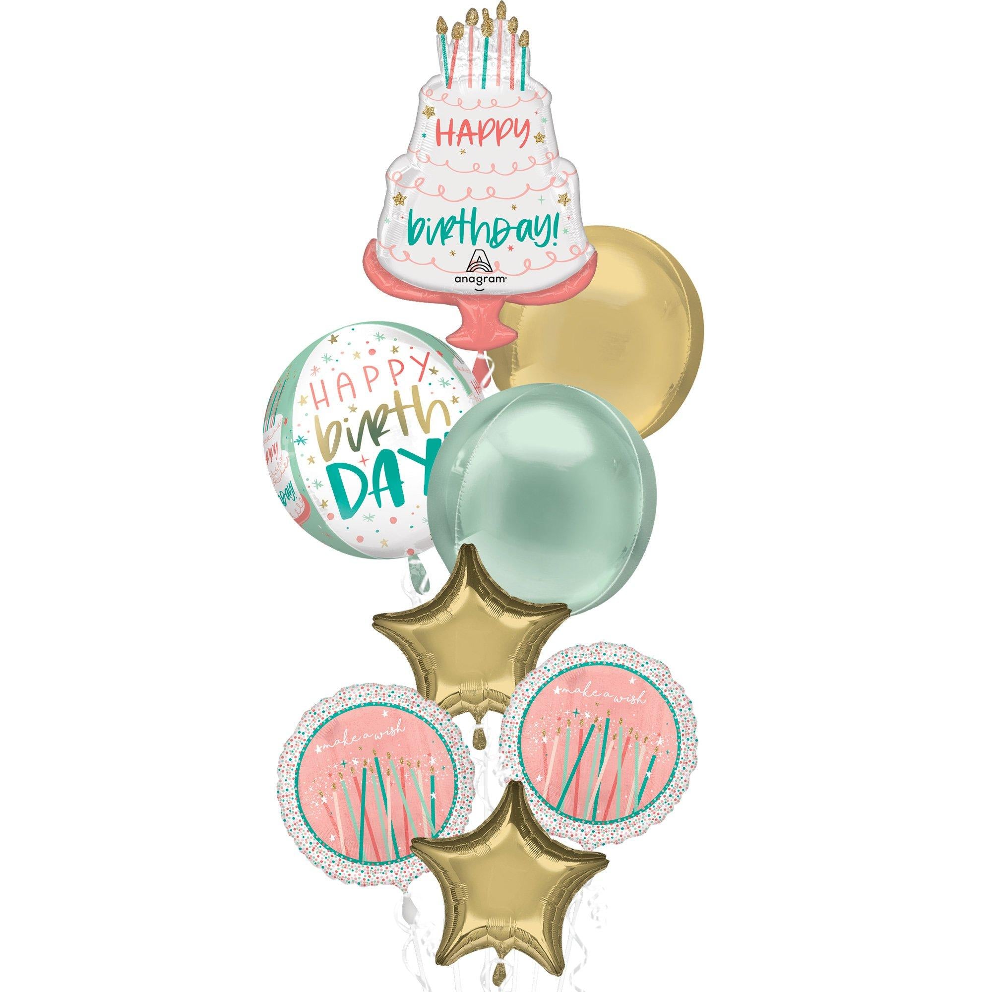 Premium Happy Cake Day Birthday Foil Balloon Bouquet. 8pc