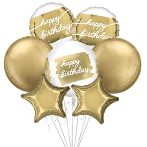 Golden Age Birthday Foil Balloon Bouquet. 7pc