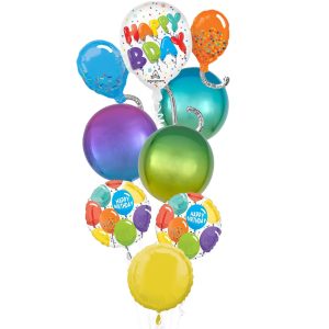 Premium Multicolor Birthday Celebration Foil Balloon Bouquet. 7pc