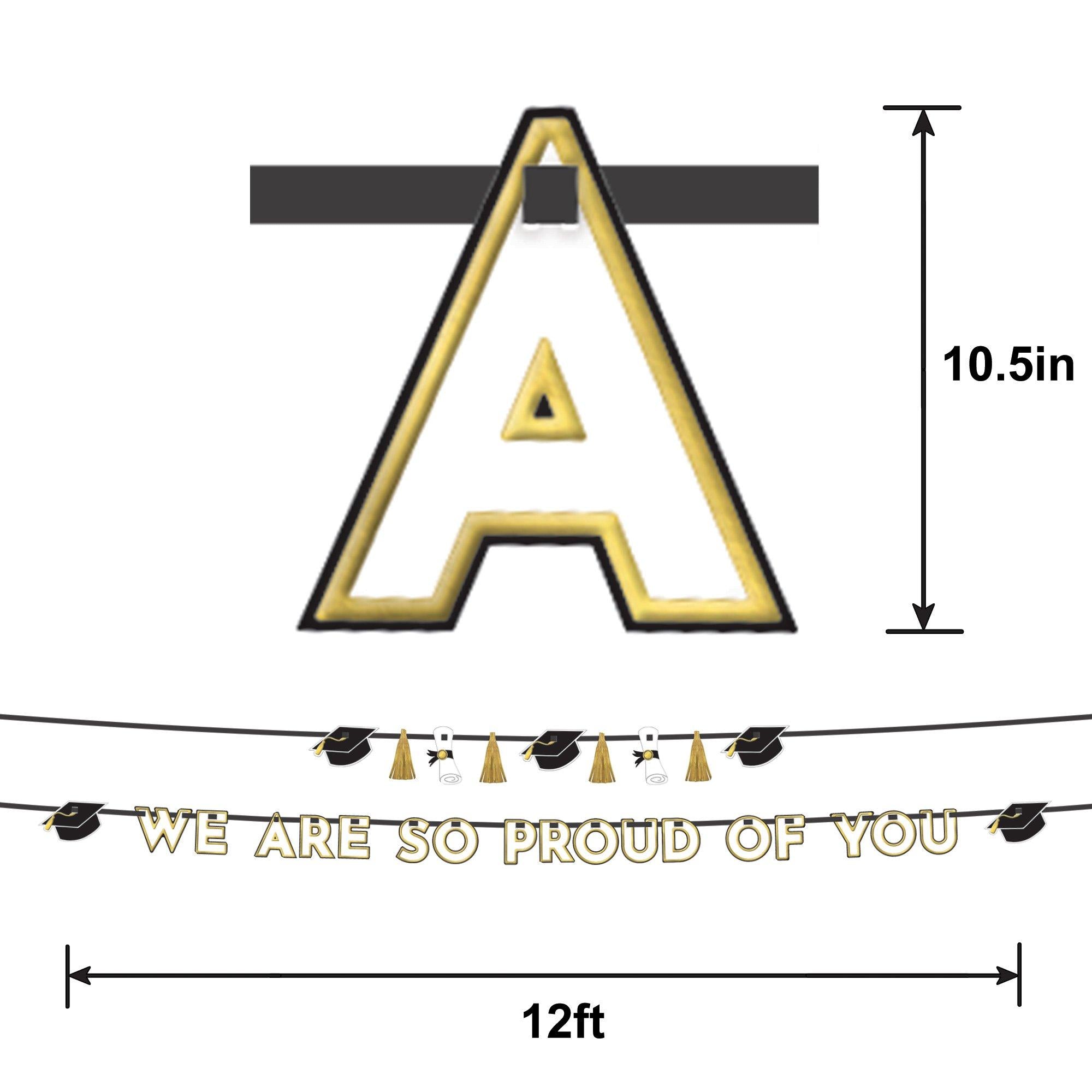 Black. White. & Gold Proud of You Graduation Banner Set. 12ft. 2pc - Image 3