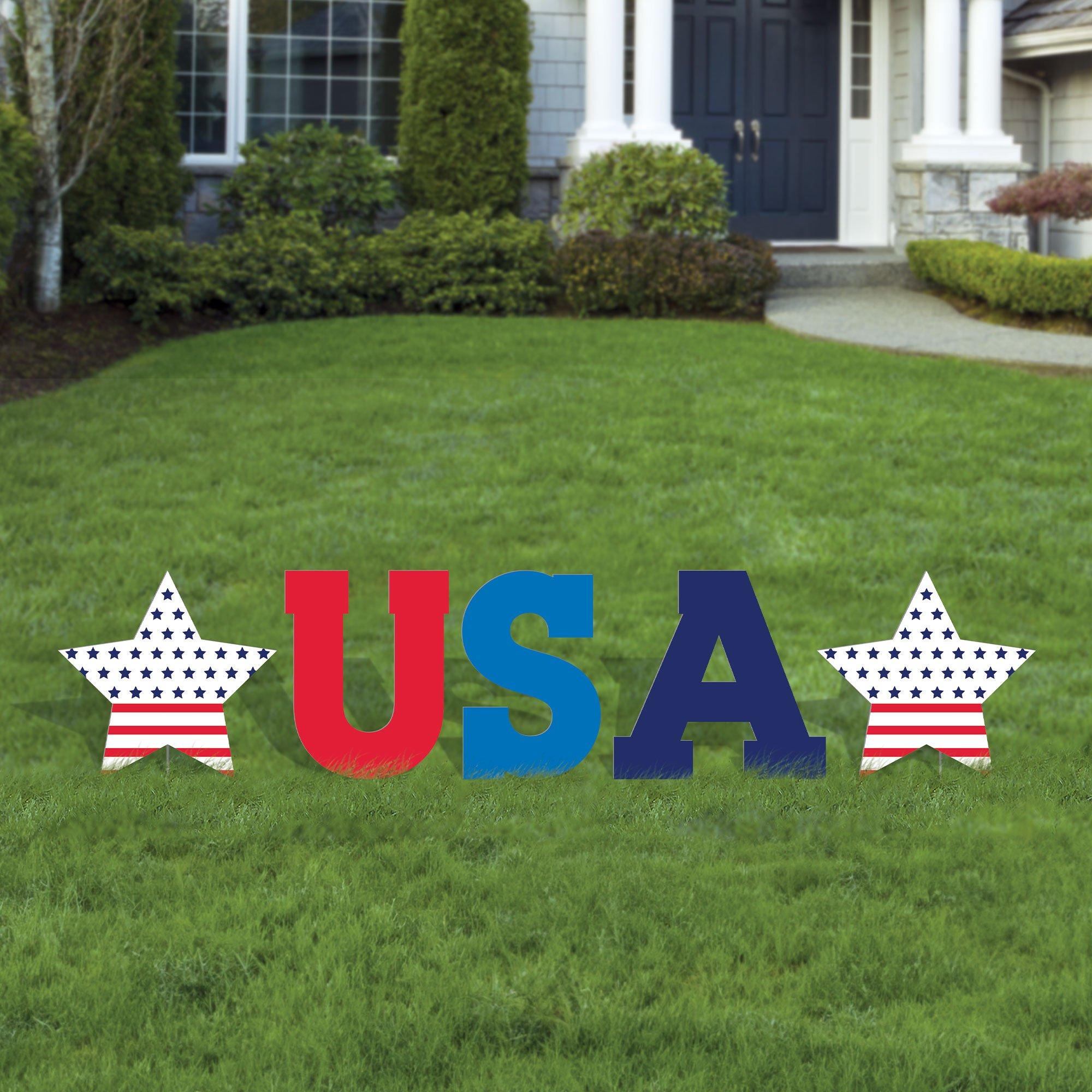 USA & Stars Icons Corrugated Plastic Yard Sign Set. 16.9in x 19in