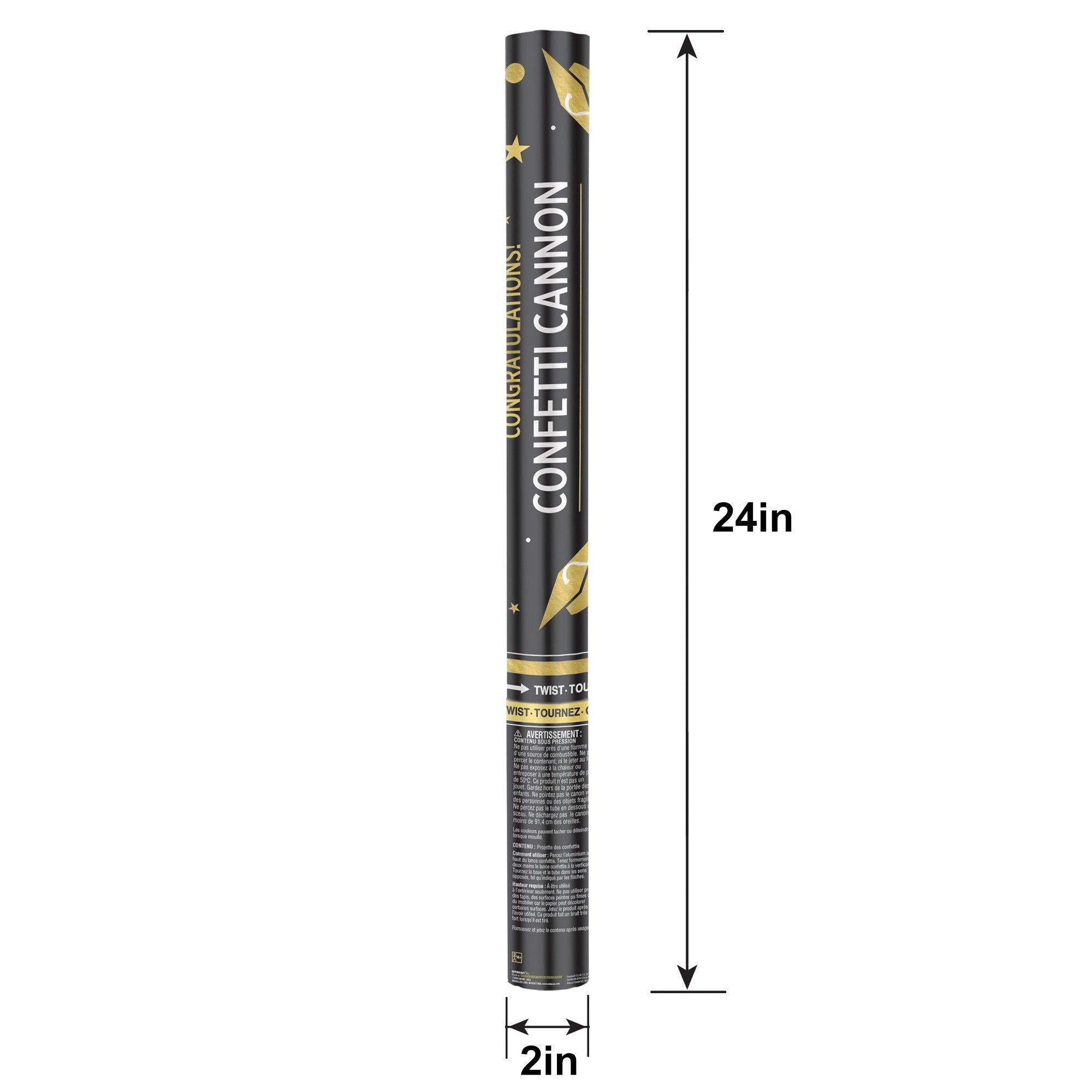 Giant Black. Silver. & Gold Graduation Confetti Cannon. 2in x 24in - Image 2