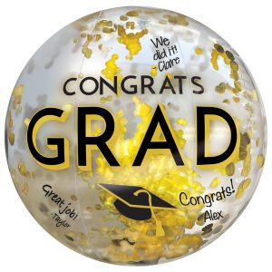 Black. Silver. & Gold Congrats Grad Confetti Beach Ball. 24in