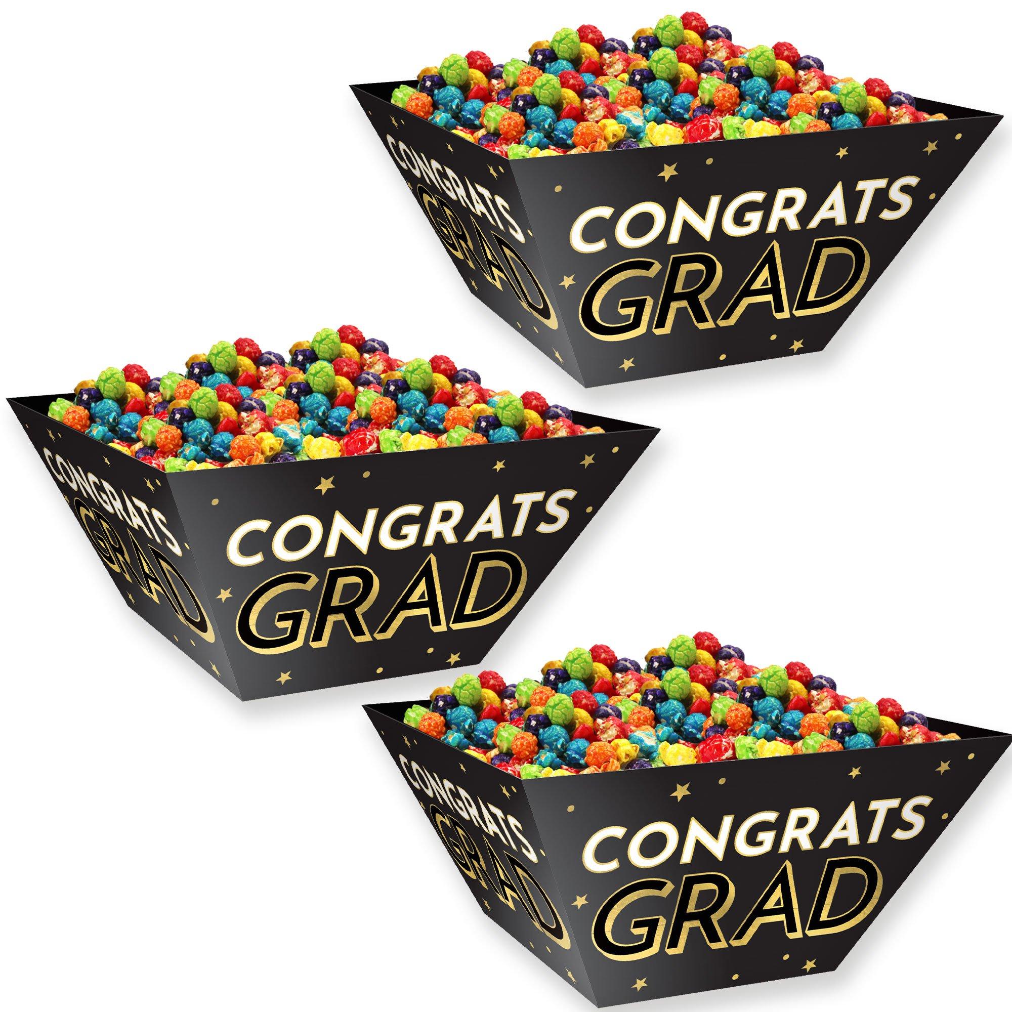 Black & Gold Congrats Grad Cardstock Snack Bowls. 12in. 3ct
