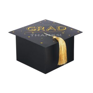 Black. Silver. & Gold Grad Cap Card Box. 8in x 5.83in