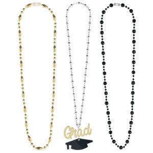 Black. Silver. & Gold Graduation Layered Bead Necklace. 20in