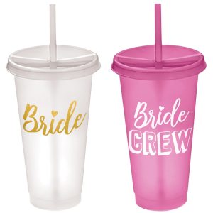 Bachelorette Party Plastic Tumblers with Straws. 24oz. 6ct