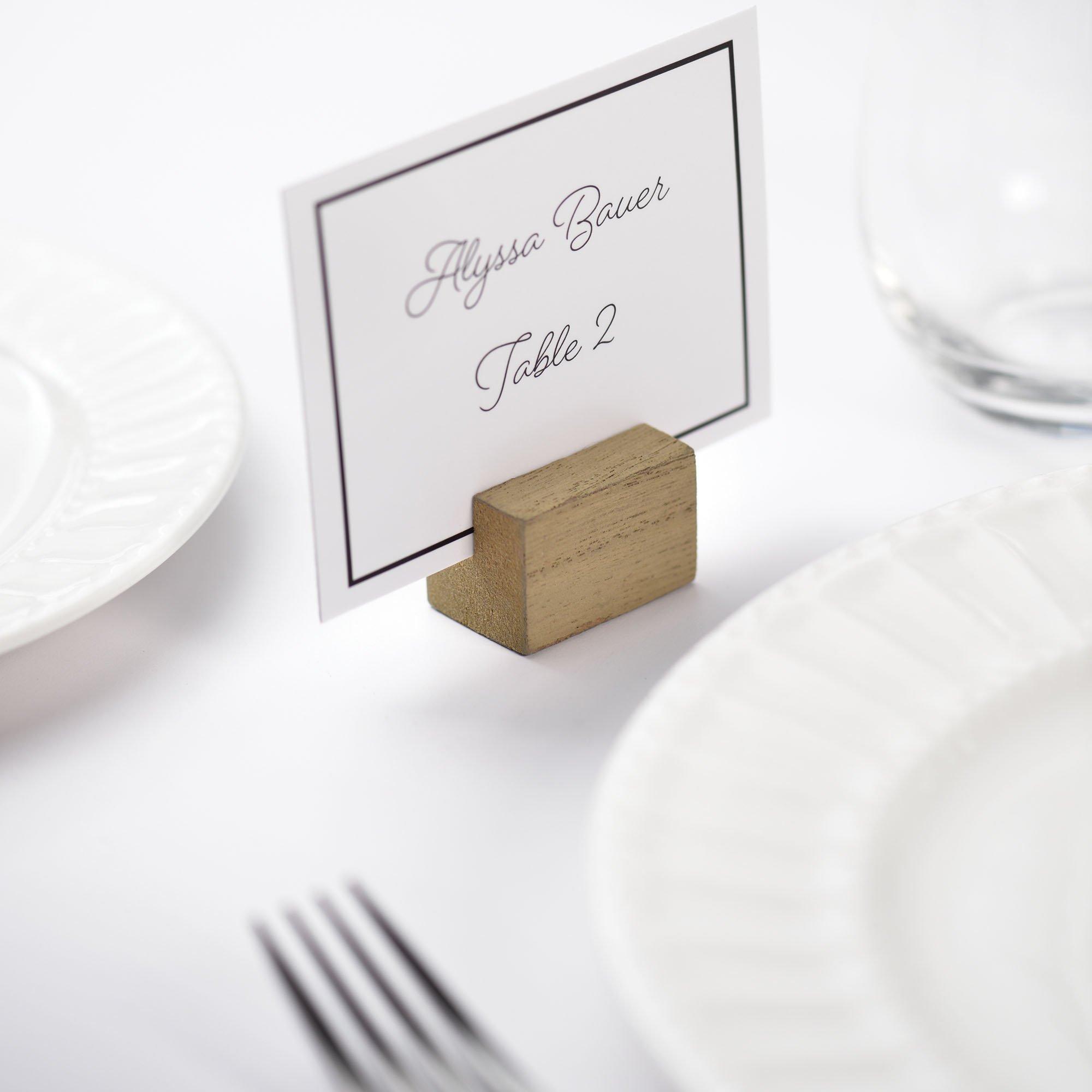 Rustic Wedding Wood Block Place Card Holders with Place Cards. 10ct - Image 2