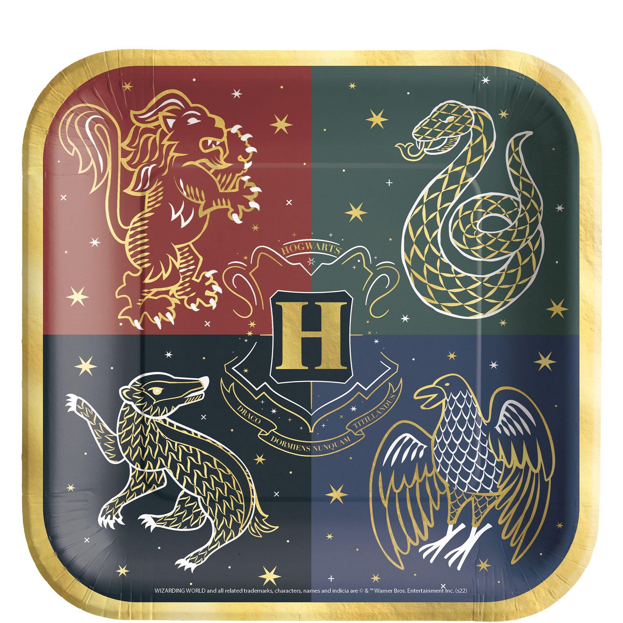 Metallic Hogwarts United Square Paper Lunch Plates. 9in. 8ct - Harry Potter