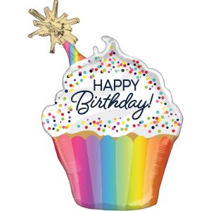 Confetti Sprinkle Happy Birthday Cupcake-Shaped Foil Balloon. 21in x 31in