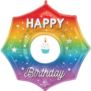 Rainbow Happy Birthday Cupcake Dangler Foil & Plastic Balloon. 33in - Doo-Dad