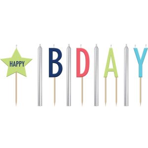 Happy Bday Pick Candles. 9pc - Modern Birthday