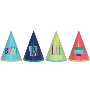 Modern Birthday Mini Cardstock Party Hats. 12ct