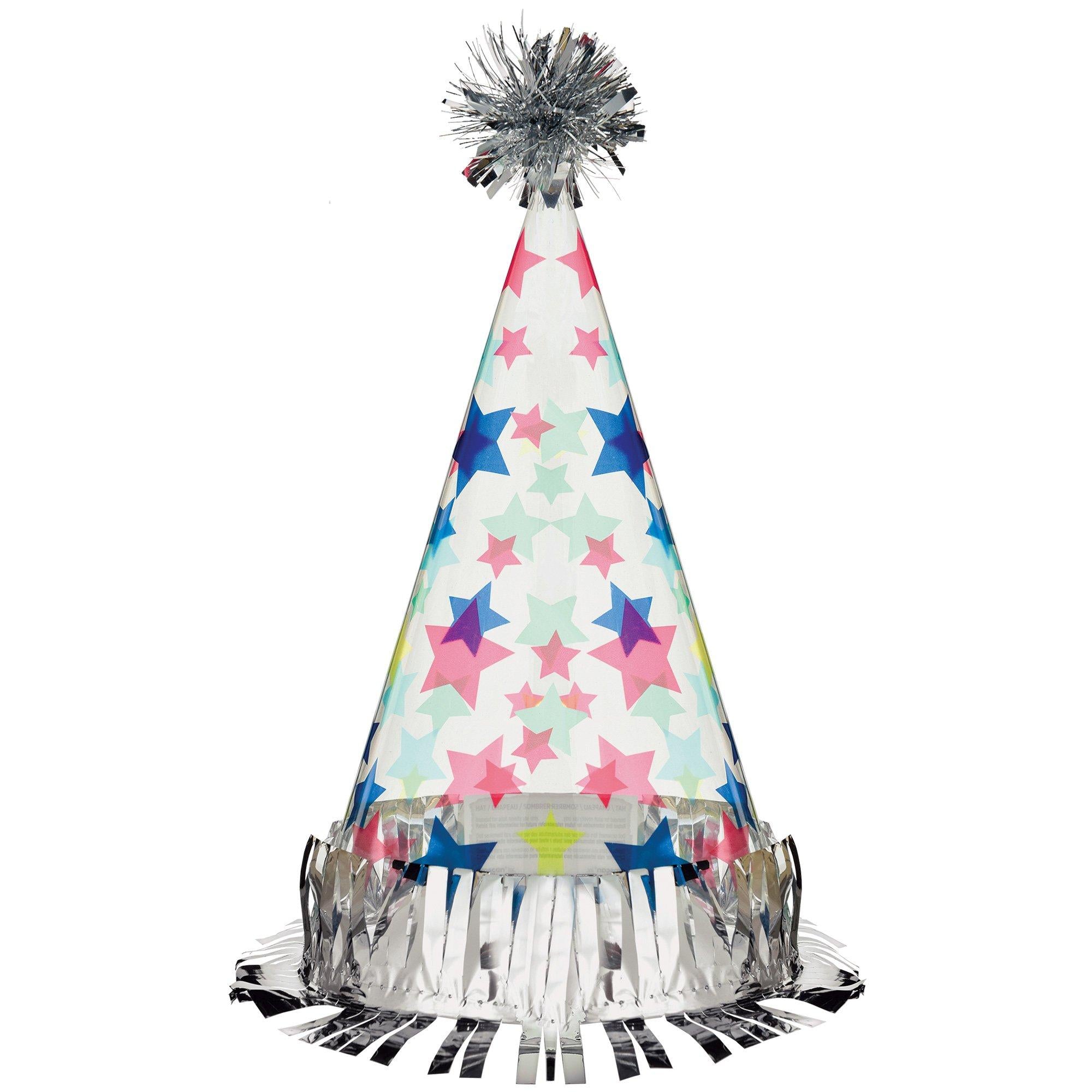 Modern Birthday Starry Plastic Party Hat. 10.5in