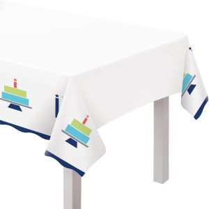 Modern Birthday Plastic Tablecover. 54in x 102in