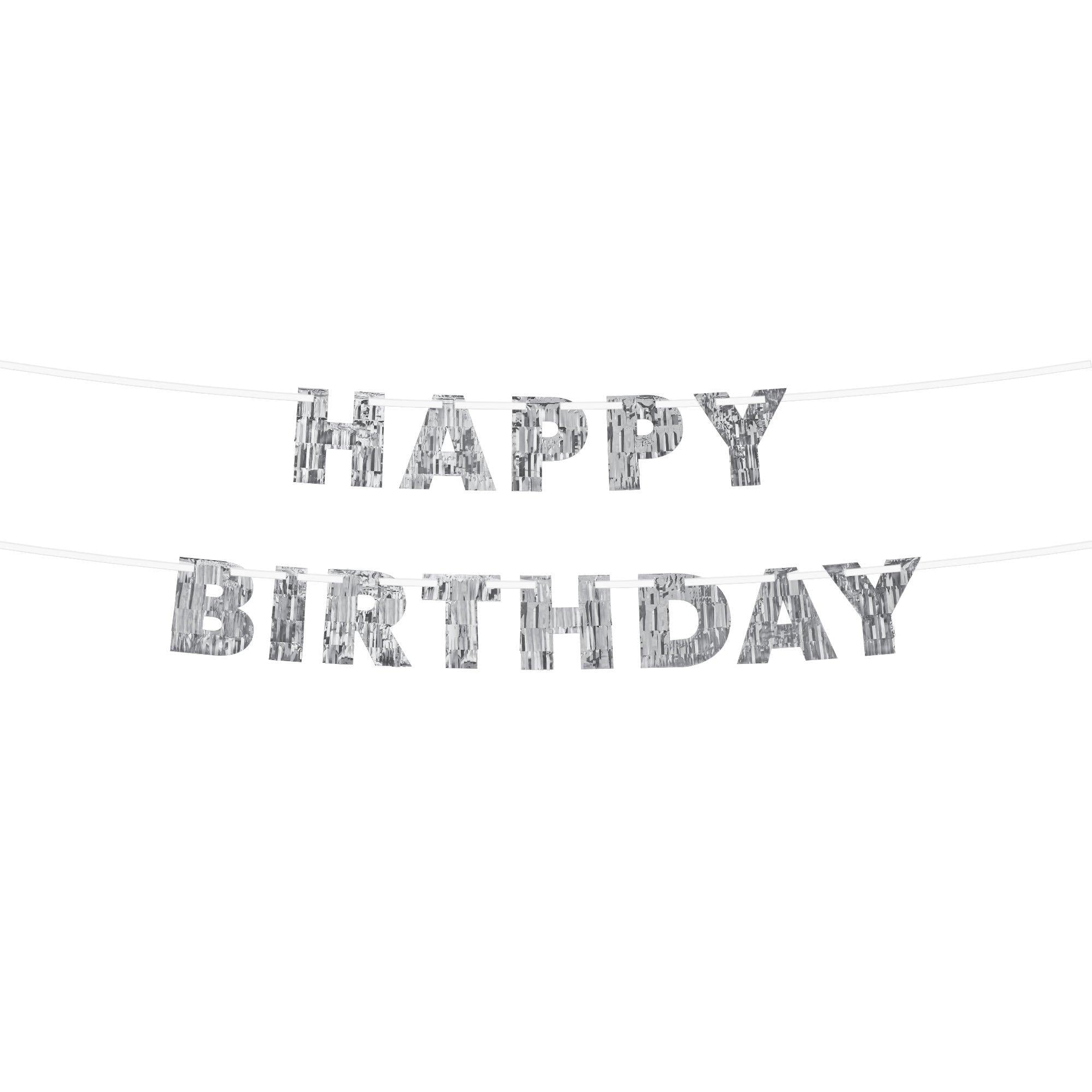 Silver Fringe Happy Birthday Banner. 7.8ft. 2ct - Sparkling Celebration