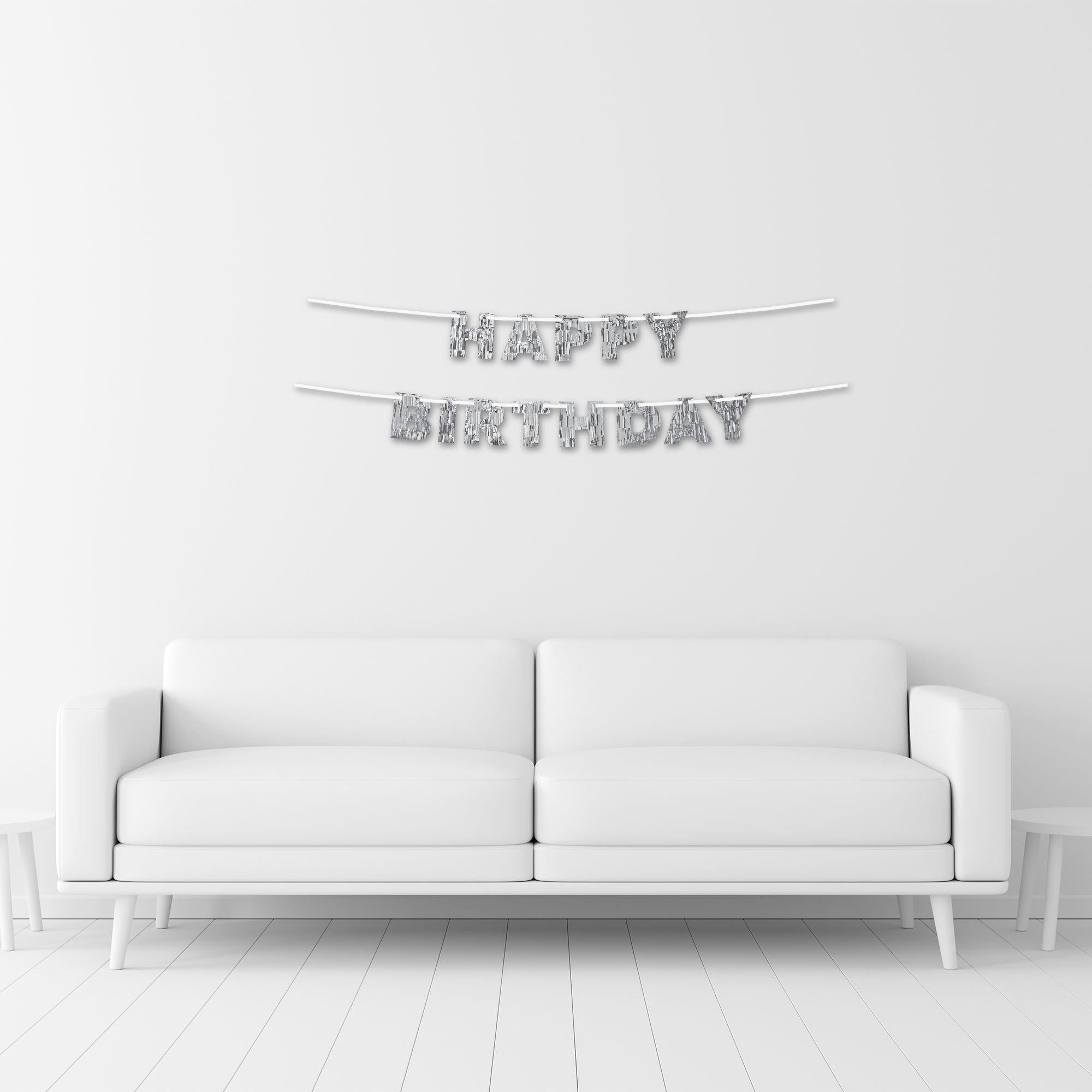 Silver Fringe Happy Birthday Banner. 7.8ft. 2ct - Sparkling Celebration - Image 2
