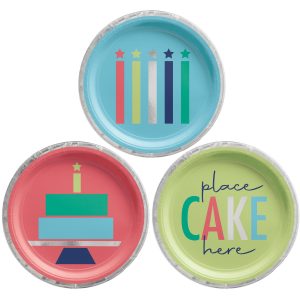 Modern Birthday Let's Eat Cake Paper Dessert Plates. 7in. 8ct