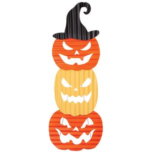 Jack-o'-Lantern Corrugated Metal Stacked Sign. 9.8in x 28in