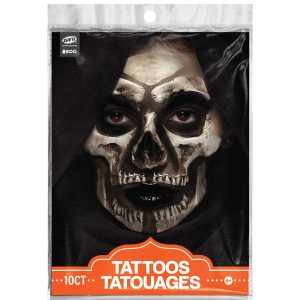 Full Face Skull Temporary Tattoo Set. 10pc