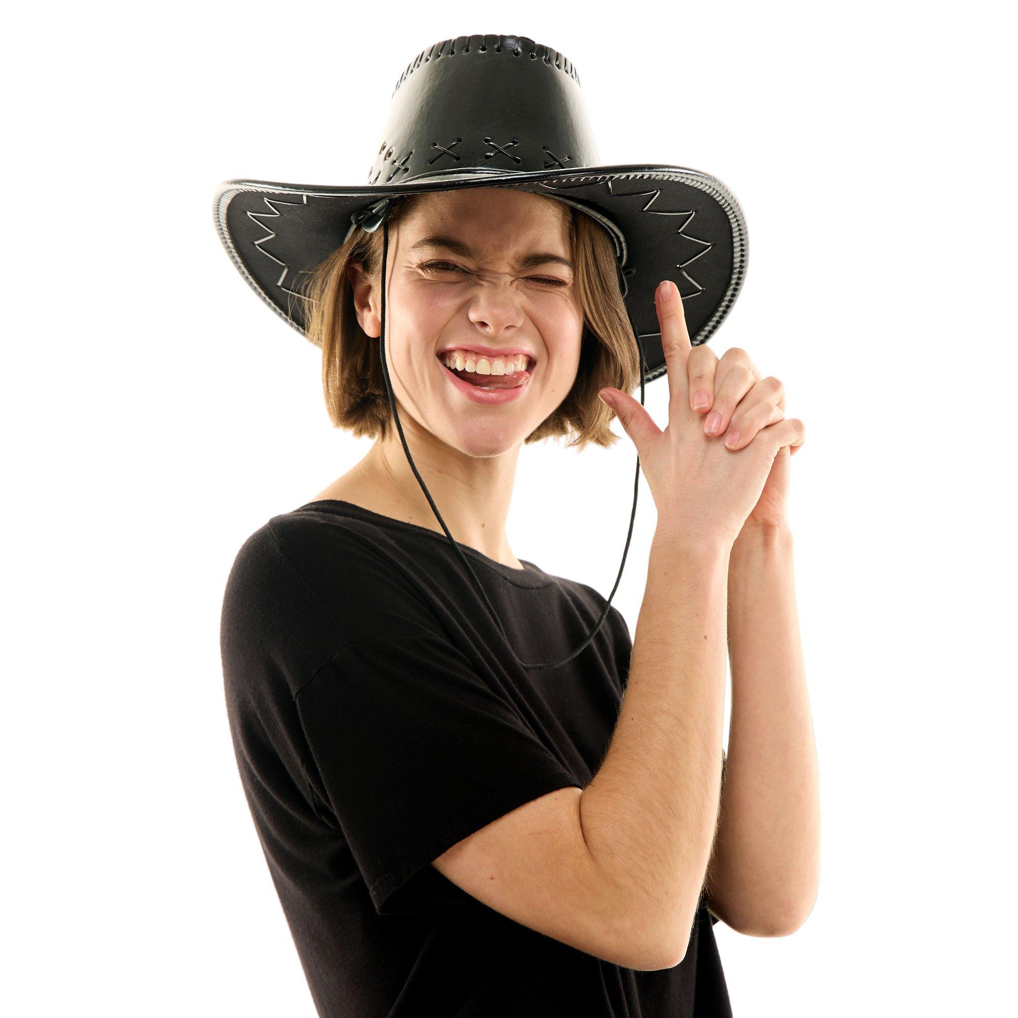 Adult Black Faux Leather Cowboy Hat - Image 3