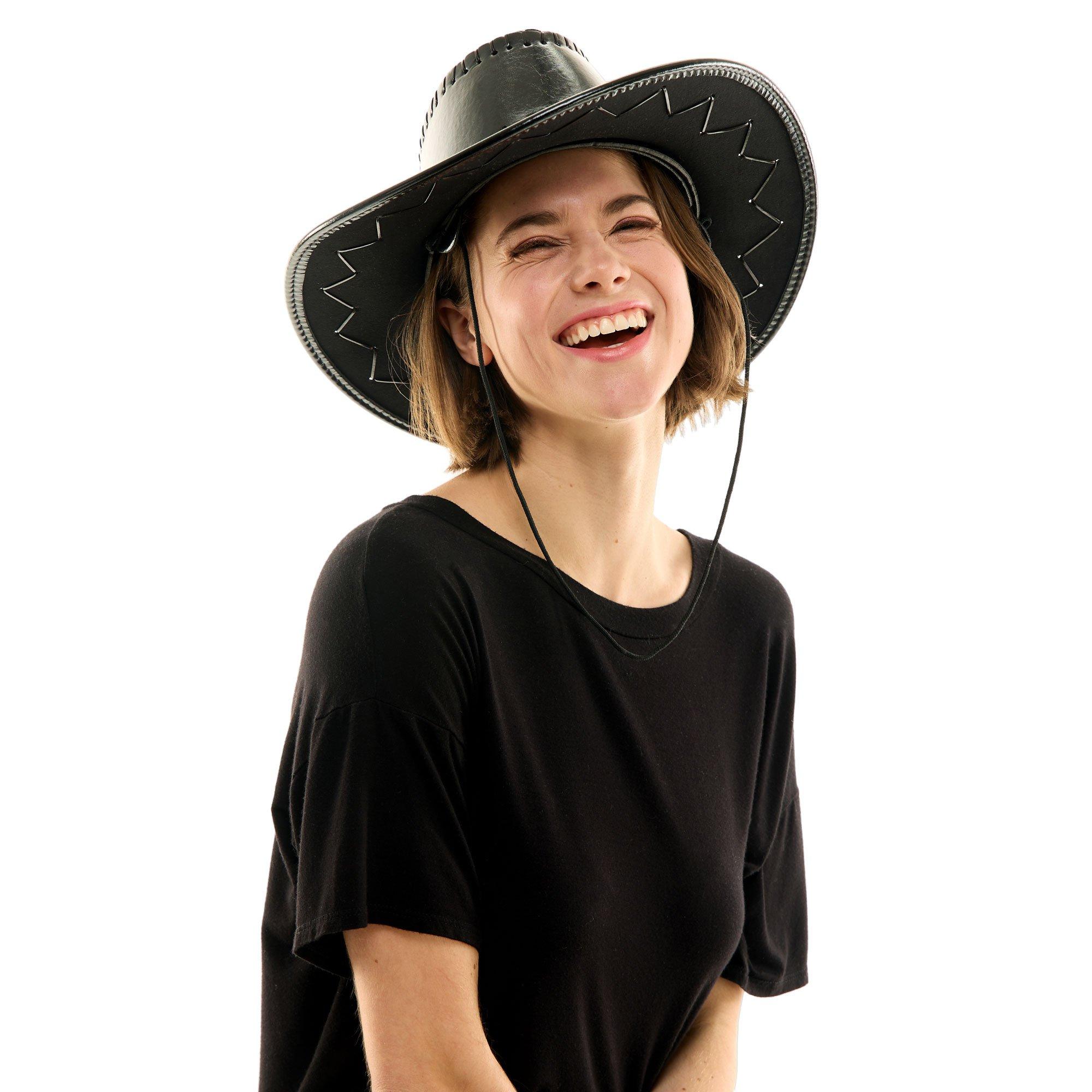 Adult Black Faux Leather Cowboy Hat - Image 4