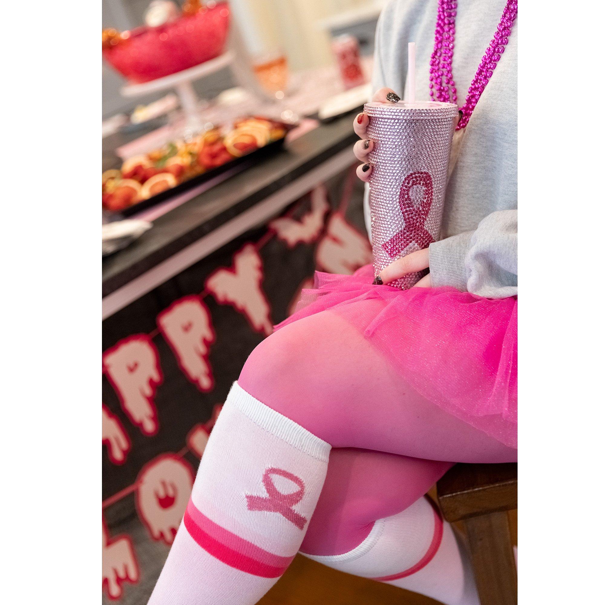 Rhinestone Breast Cancer Awareness Pink Ribbon Plastic Cup with Straw. 24oz - Image 3