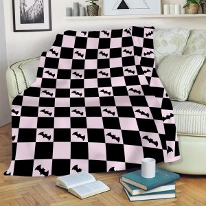 Breast Cancer Awareness Small Bats Halloween Fleece Blanket. 60in x 50in