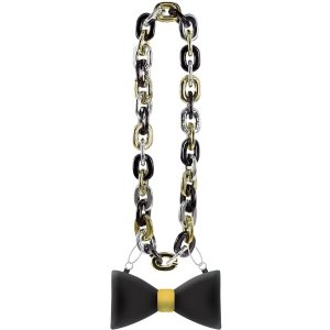 Black. Silver. & Gold New Year's Eve Bowtie Pendant Chain Necklace