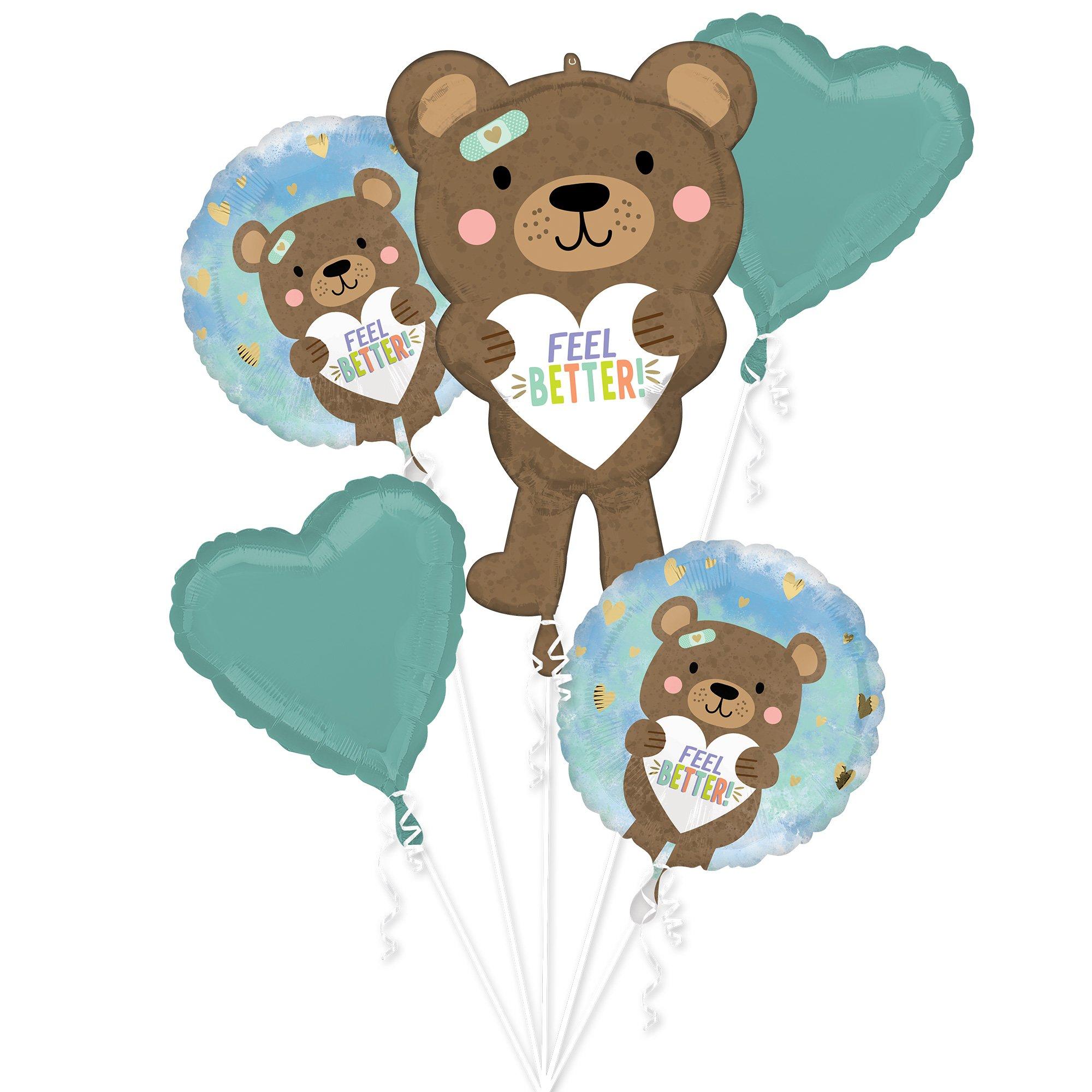 Feel Better Bear Foil Balloon Bouquet. 5pc