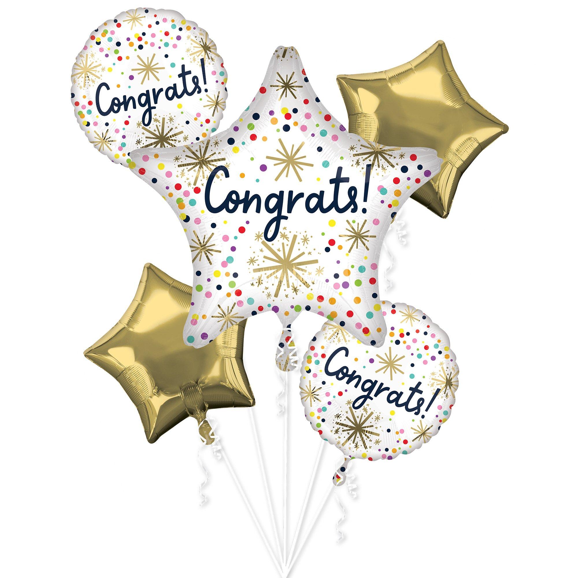 Confetti Sprinkle Congrats Foil Balloon Bouquet. 5pc