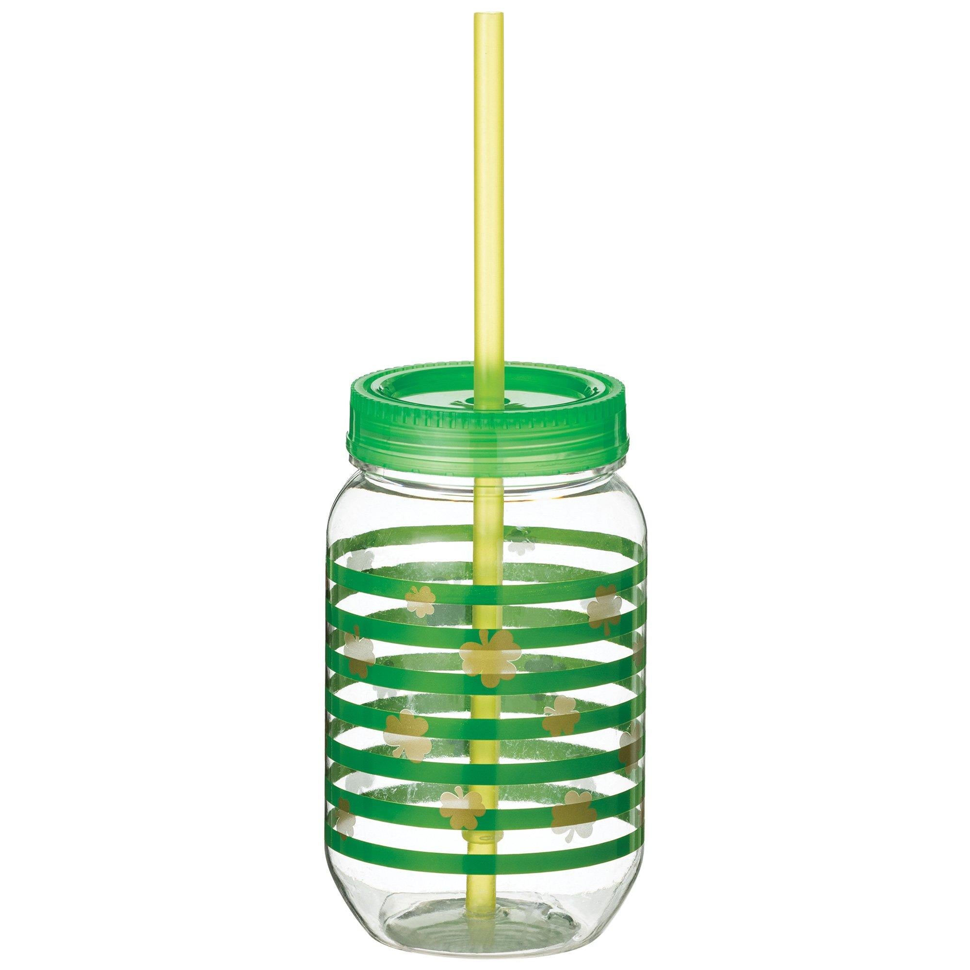 St. Patrick's Day Gold Shamrock Mason Jar Cup. 18.5oz